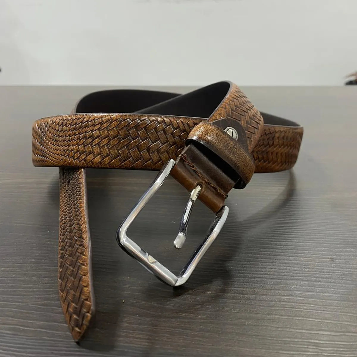 Tan Genuine Leather Men's  Belt | Premium Textured Formal & Casual Belt with Metal Buckle | Adjustable Trim-to-Fit Leather Belt for Men