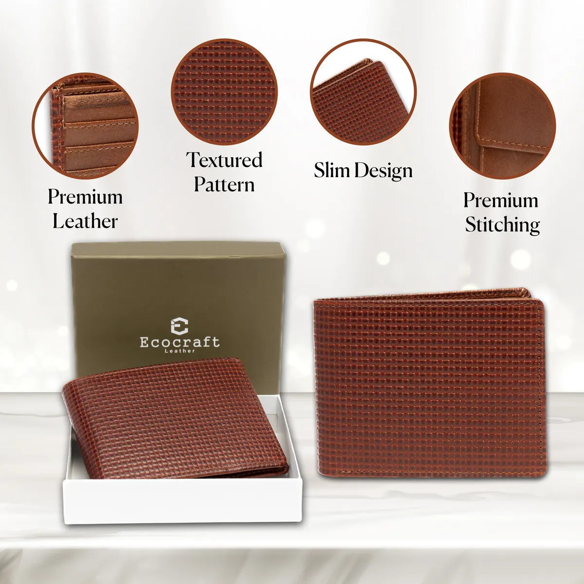 Brown Knitted Brown Genuine Leather With Coin Pocket Rfid Blocking Wallet For Men
