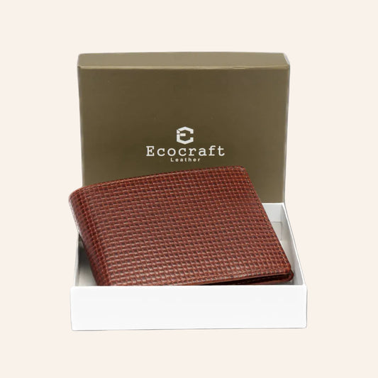 Brown Knitted Brown Genuine Leather With Coin Pocket Rfid Blocking Wallet For Men