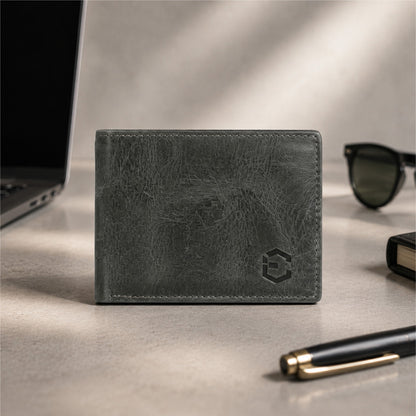 Waxed Crunch Leather Slim Bifold Wallet