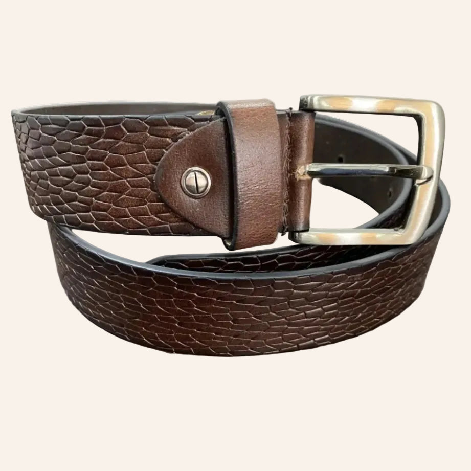 Brown Genuine Leather Premium Textured Formal & Casual With Metal Buckle Adjustable Trim-To-Fit Leather Belt For Men