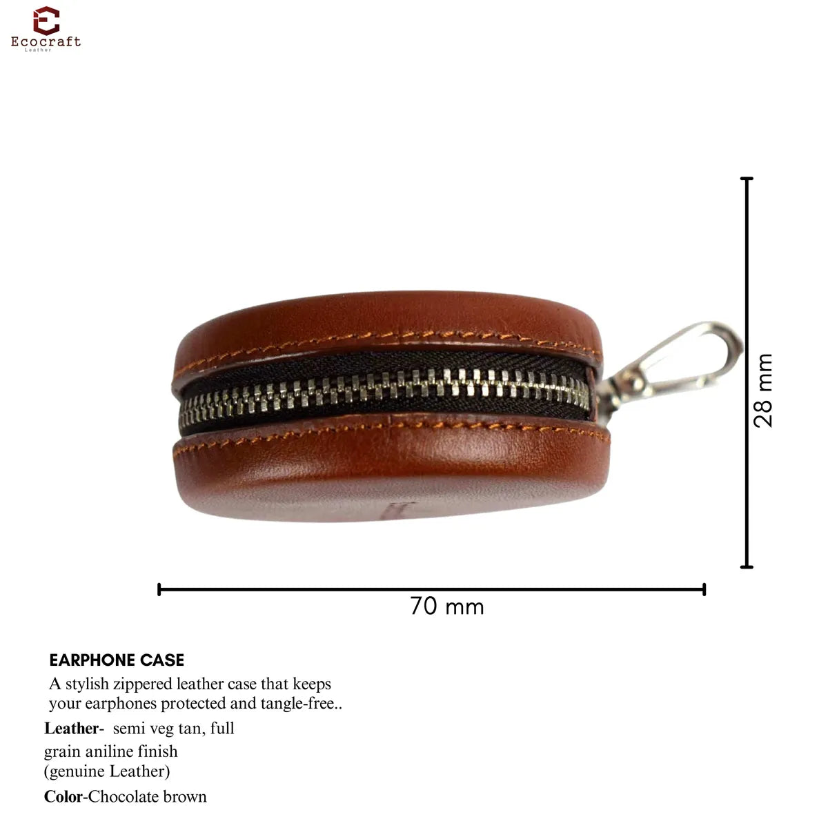 Cognac Leather Earphone Case Tws Airpods With Snap Closure Premium Full Grain Protective Pouch For Men & Women