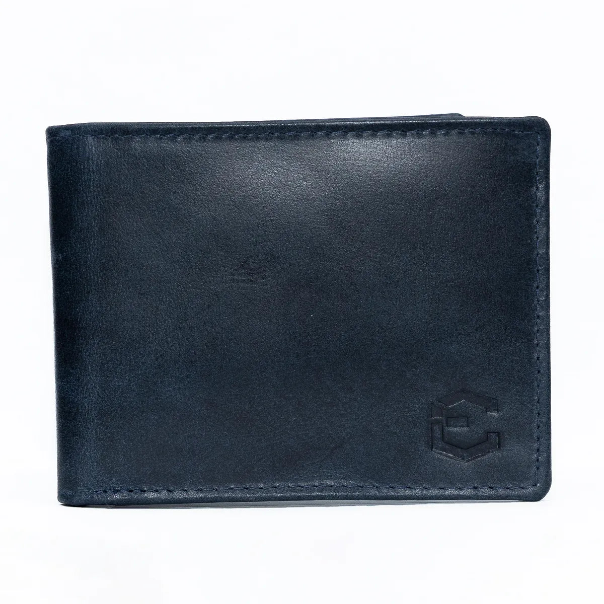 Navy Blue Slim Waxed Crunch Leather Bifold Wallet Rfid Blocking Genuine Leather Rugged & Durable 6 Card Slots Id And Full Cash Compartment For Men
