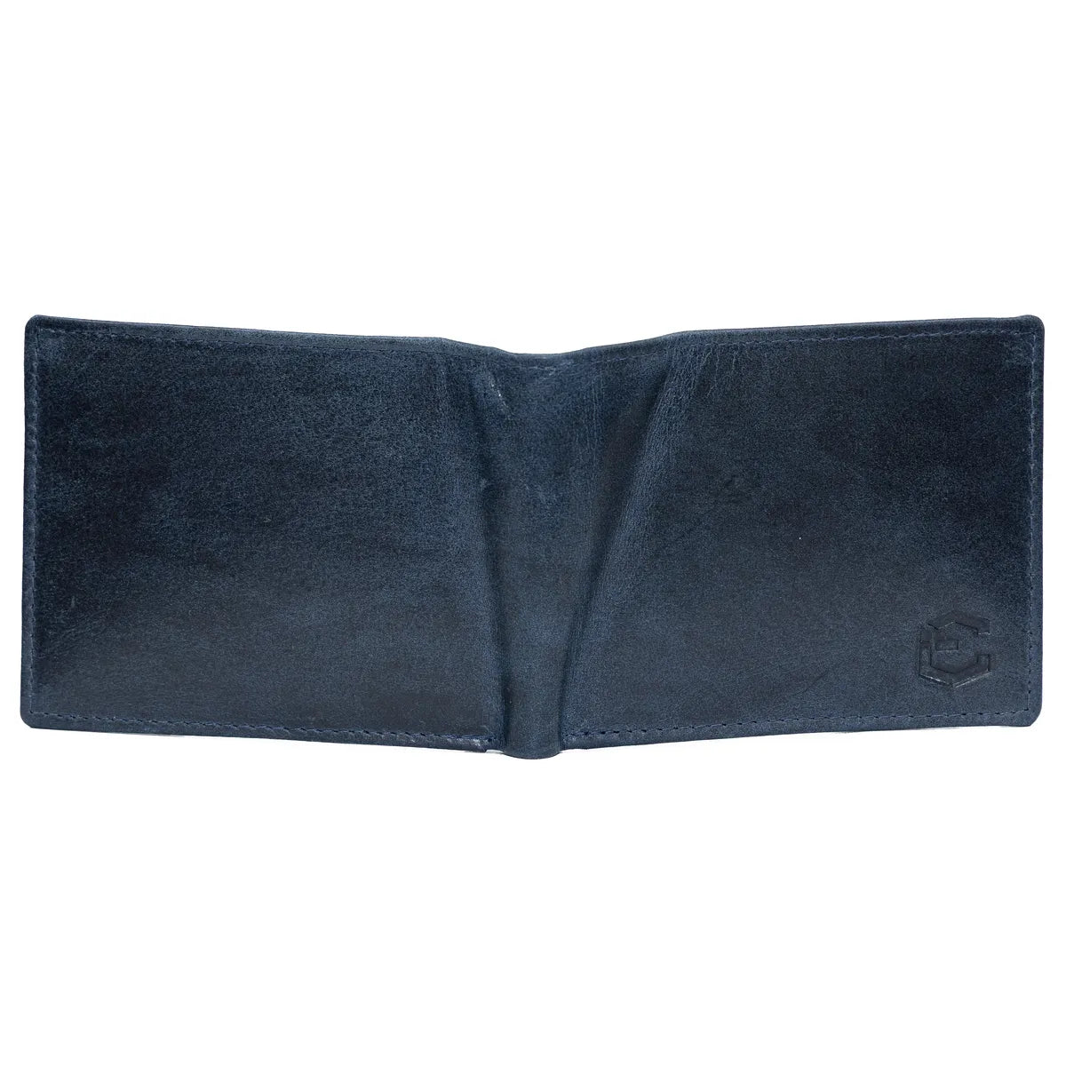 Navy Blue Slim Waxed Crunch Leather Bifold Wallet Rfid Blocking Genuine Leather Rugged & Durable 6 Card Slots Id And Full Cash Compartment For Men