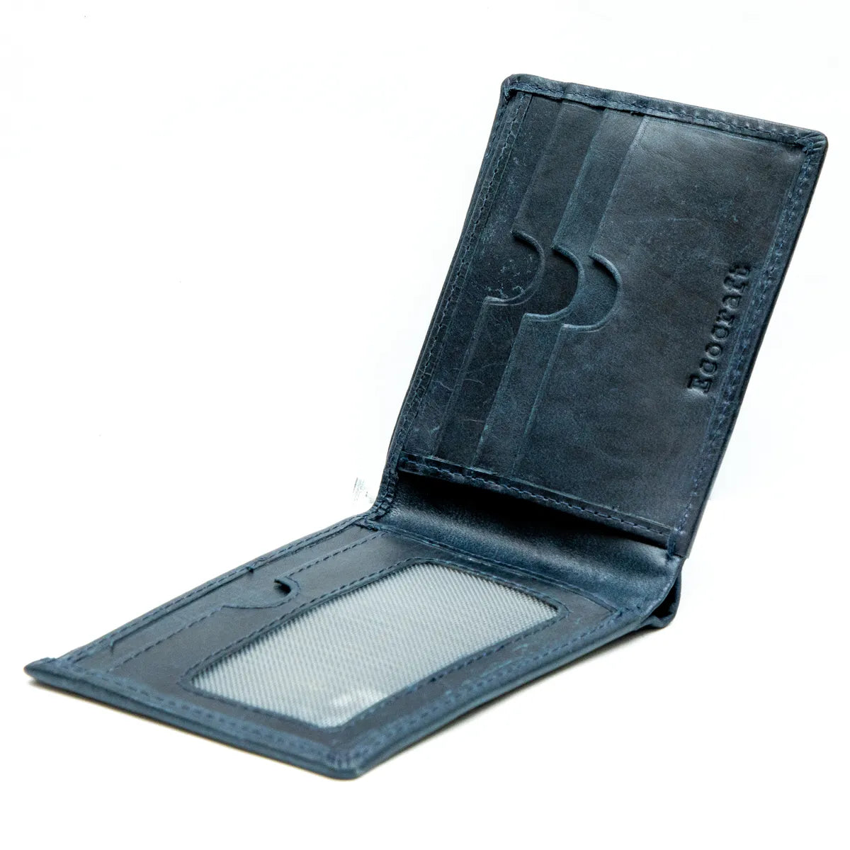 Navy Blue Slim Waxed Crunch Leather Bifold Wallet Rfid Blocking Genuine Leather Rugged & Durable 6 Card Slots Id And Full Cash Compartment For Men