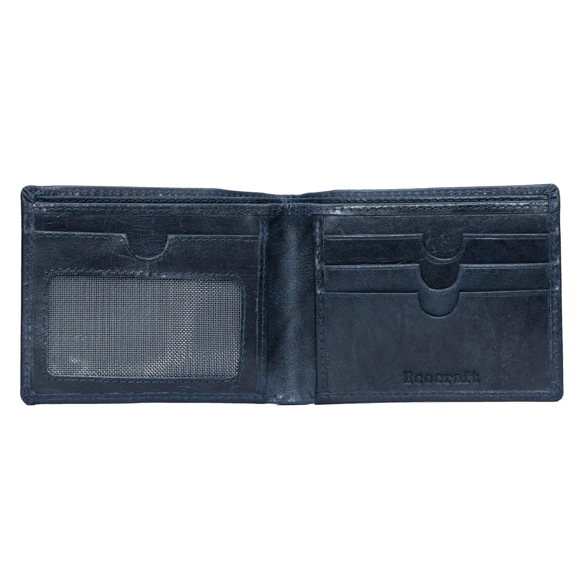 Navy Blue Slim Waxed Crunch Leather Bifold Wallet Rfid Blocking Genuine Leather Rugged & Durable 6 Card Slots Id And Full Cash Compartment For Men