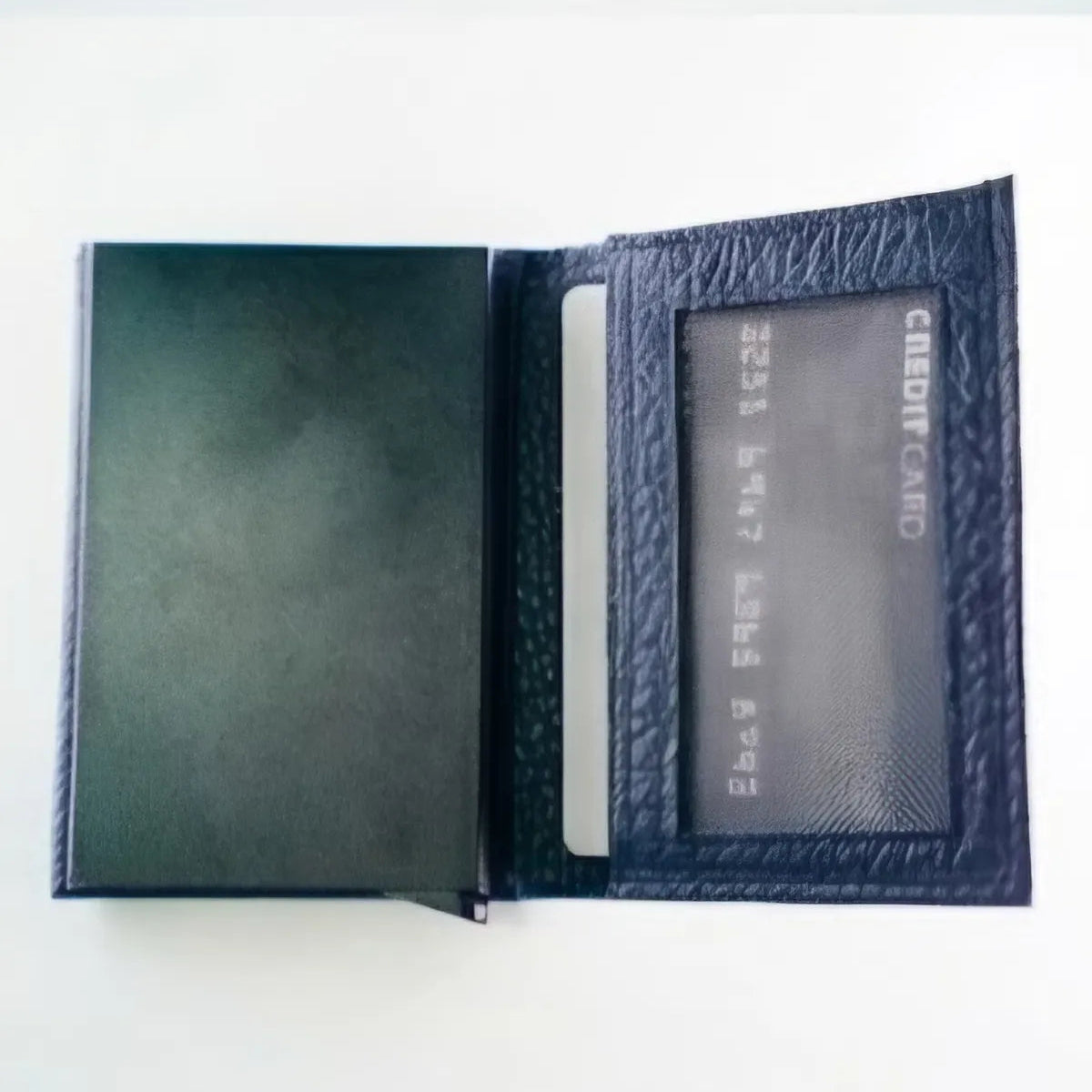 Navy Blue Bifold Pop-Up Leather 8 Card Slots, 1 Id Window, 1 Cash Compartment Premium Pebble Grain Leather Card Holder For Men & Women