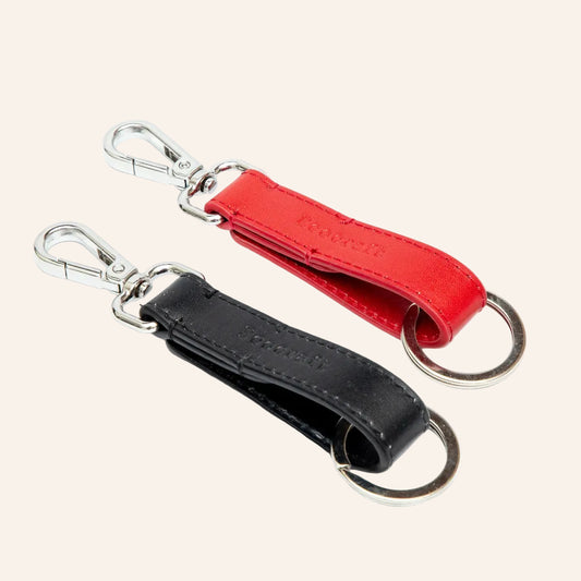 Black & Red Premium Leather Duo Full Grain Aniline Finish Stylish Gift Key Ring Set (Set Of 2) For Men & Women