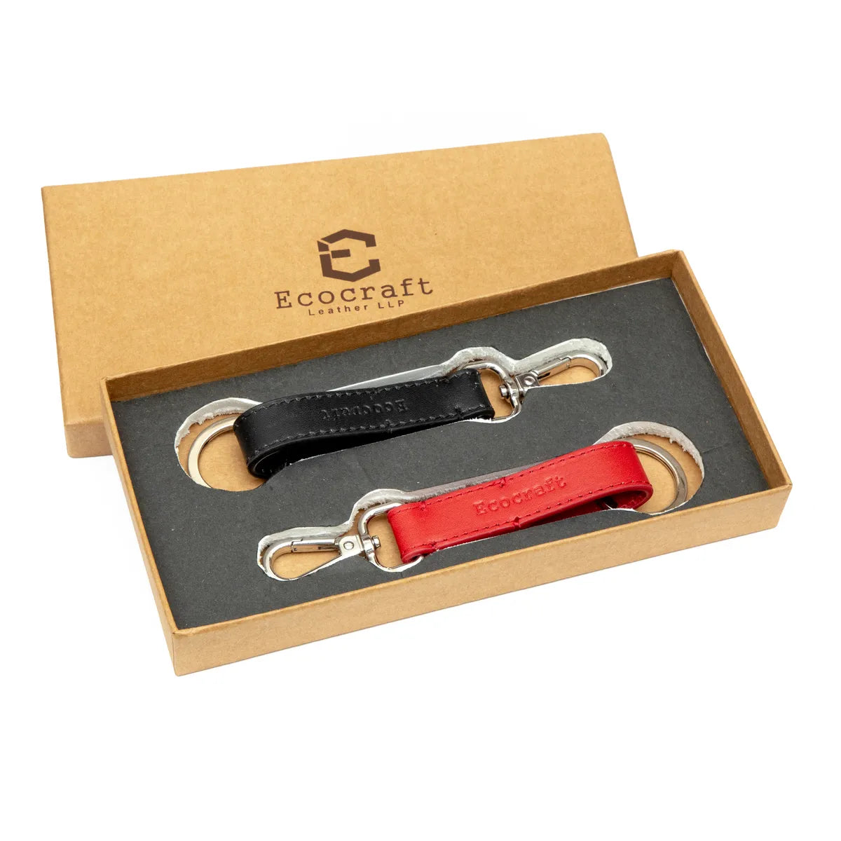 Black & Red Premium Leather Duo Full Grain Aniline Finish Stylish Gift Key Ring Set (Set Of 2) For Men & Women