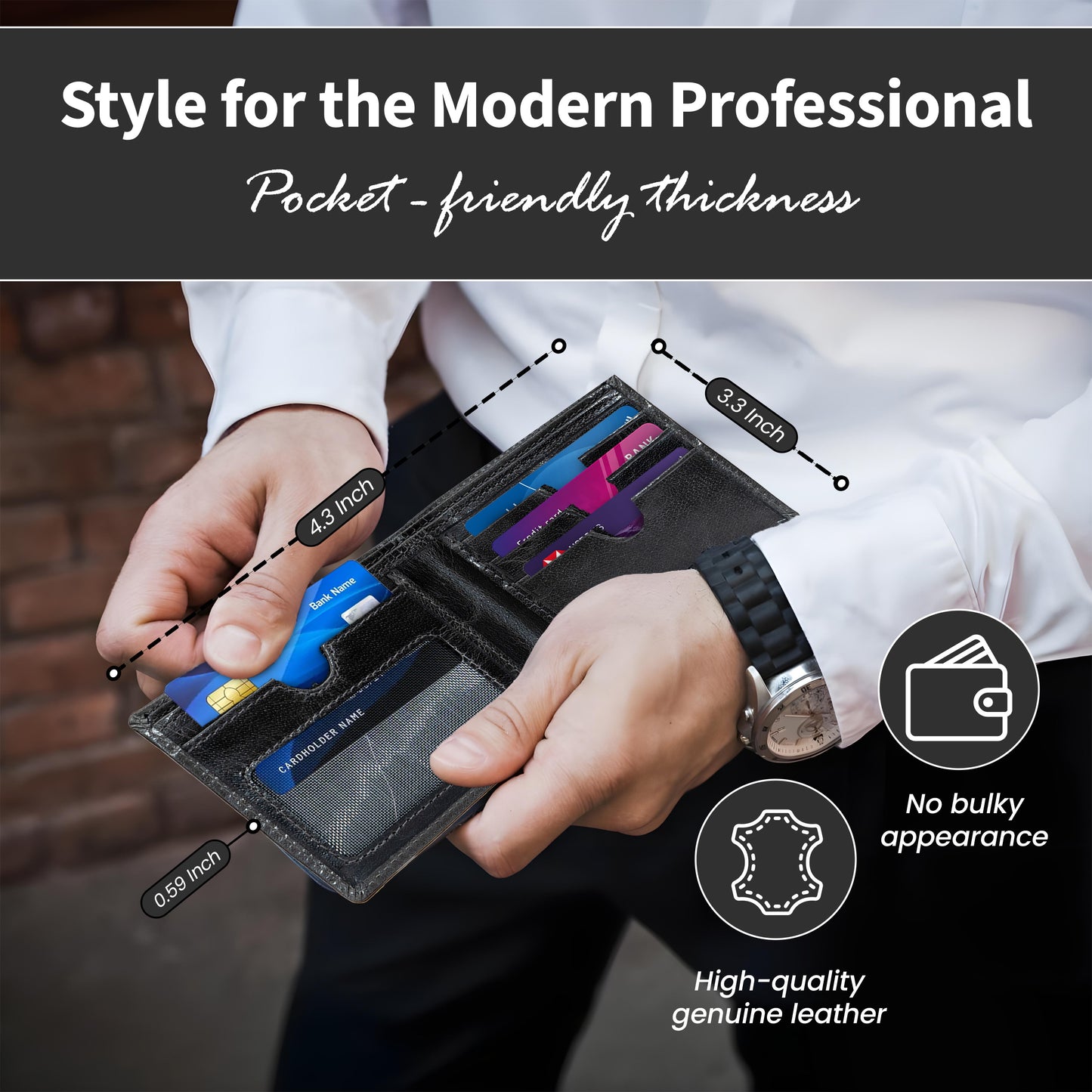 Charcoal Slim Waxed Crunch Leather Bifold Wallet Rfid Blocking Genuine Leather Rugged & Durable, 6 Card Slots, Id And Full Cash Compartment For Men