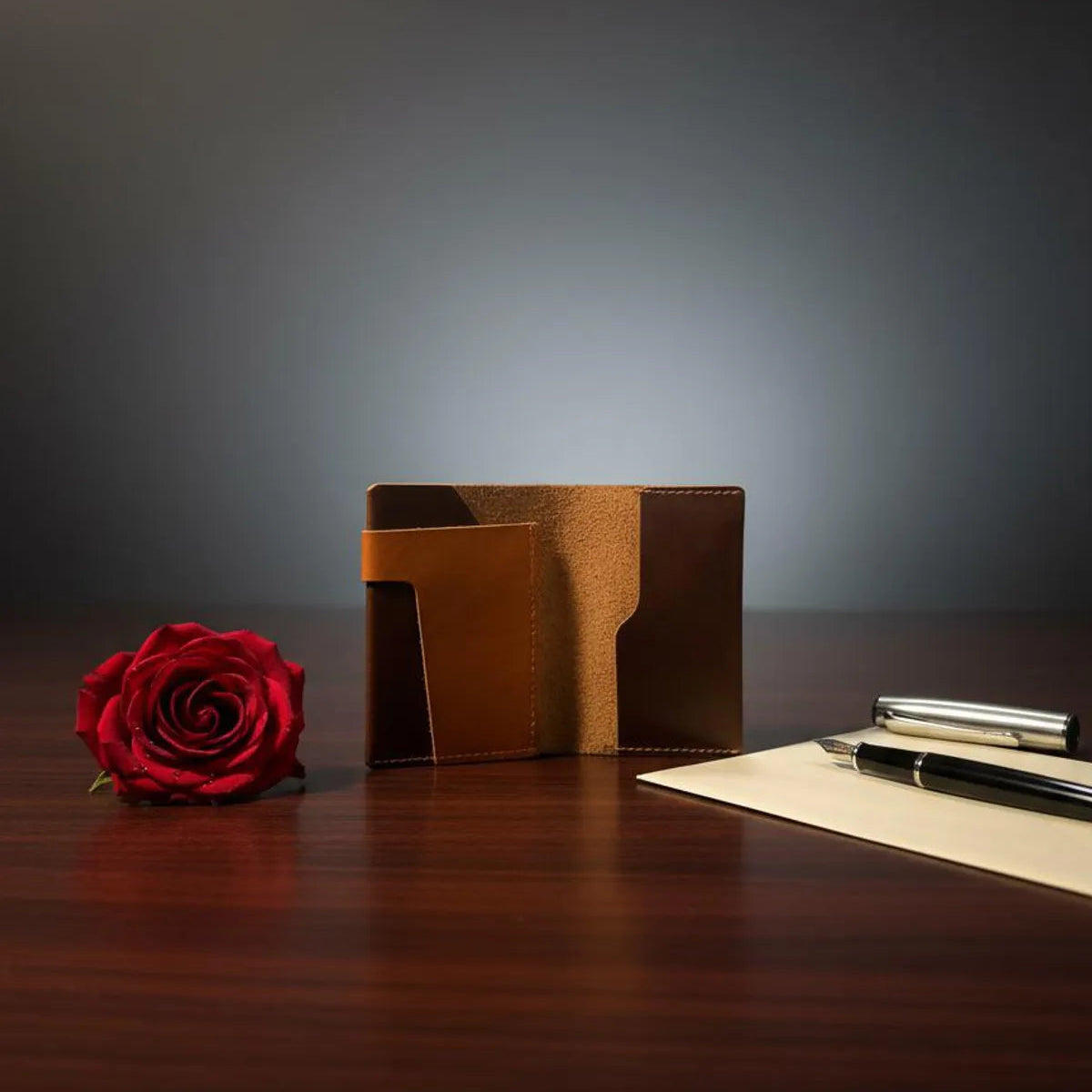 Brown Slim Leather Bifold Minimalist Front Pocket Card Holder Premium Full-Grain Two-Tone Genuine Leather Wallet For Men & Women