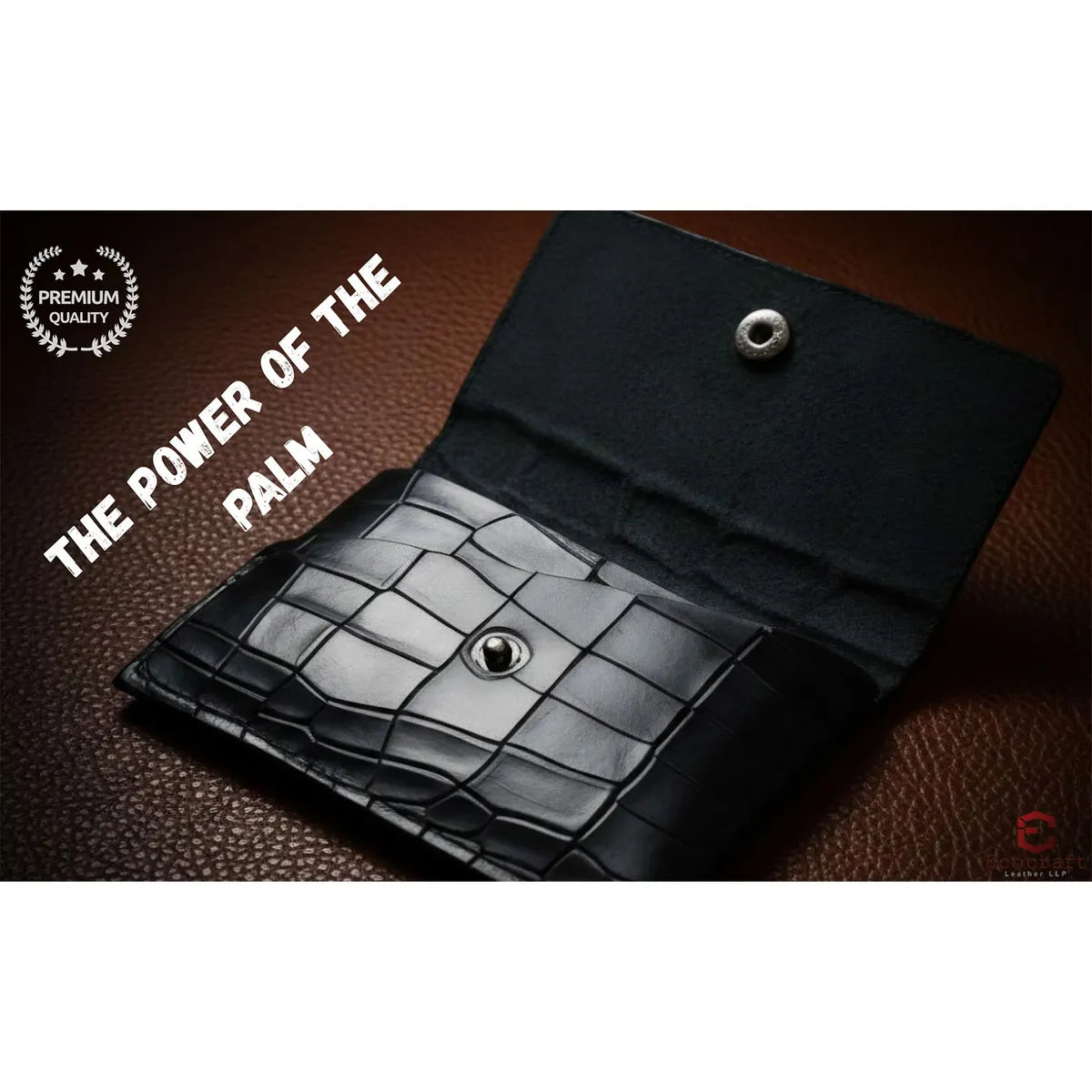 Black Croco Genuine Leather Slim Gloss Aniline Finish With Snap Button Flap 5 Card Capacity Card Case For Men & Women