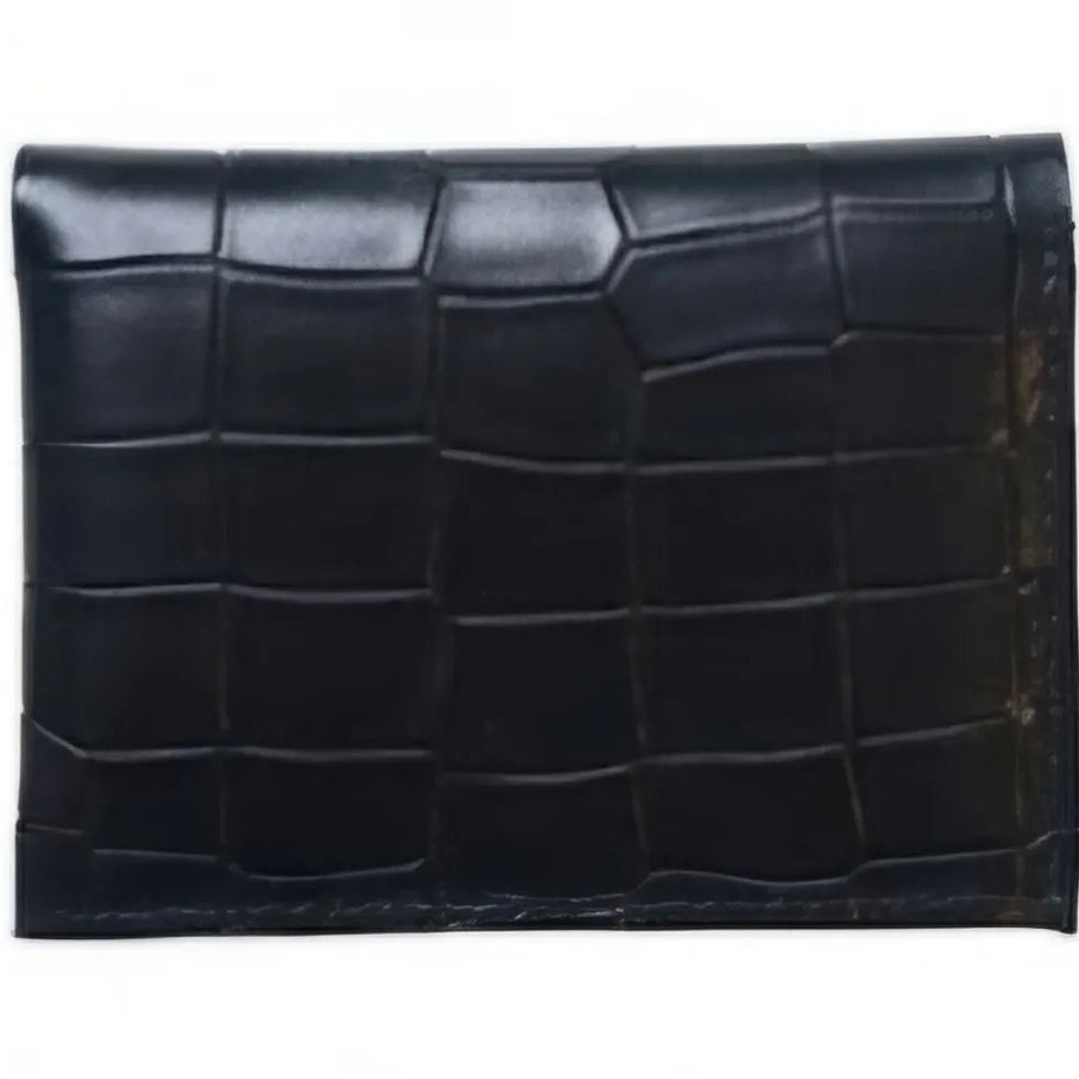 Black Croco Genuine Leather Slim Gloss Aniline Finish With Snap Button Flap 5 Card Capacity Card Case For Men & Women