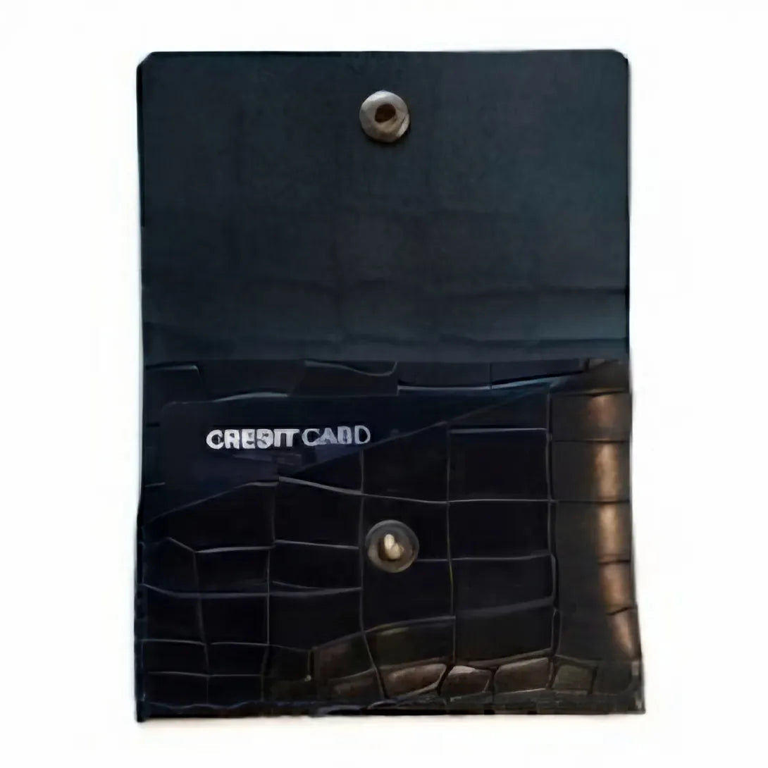 Black Croco Genuine Leather Slim Gloss Aniline Finish With Snap Button Flap 5 Card Capacity Card Case For Men & Women