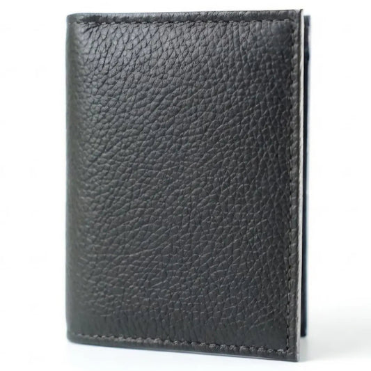 Grey Bifold Pop-Up Leather 8 Card Slots, 1 Id Window, 1 Cash Compartment Premium Pebble Grain Leather Card Holder For Men & Women