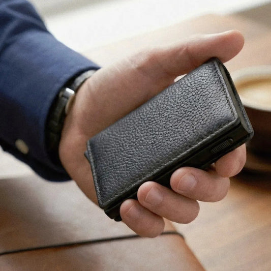 Grey Bifold Pop-Up Leather 8 Card Slots, 1 Id Window, 1 Cash Compartment Premium Pebble Grain Leather Card Holder For Men & Women