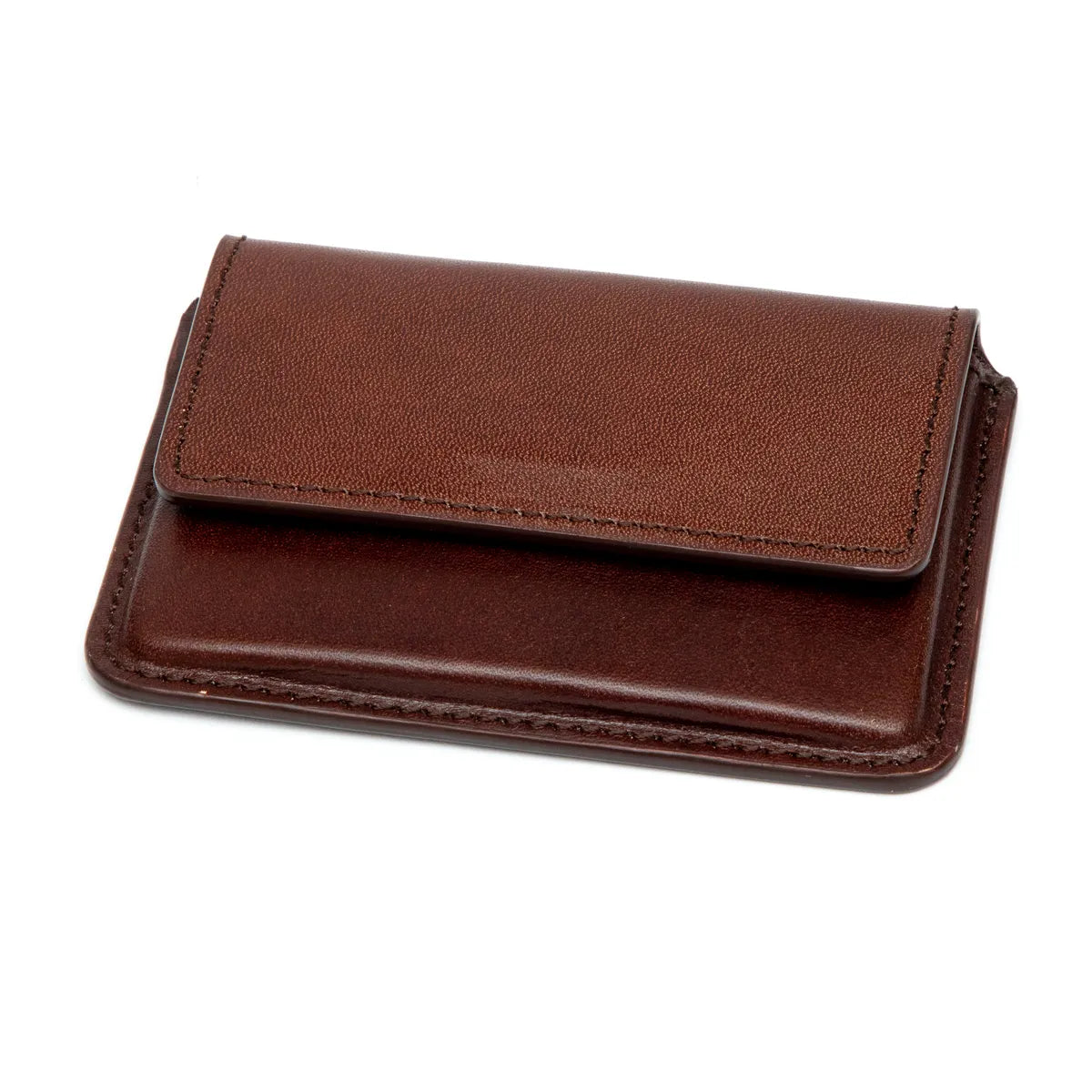 Brown Full Grain Aniline Leather With Magnetic Flap Ultra-Slim Minimalist Wallet For Daily Carry Card Case For Men & Women