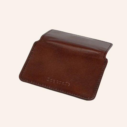 Brown Full Grain Aniline Leather With Magnetic Flap Ultra-Slim Minimalist Wallet For Daily Carry Card Case For Men & Women