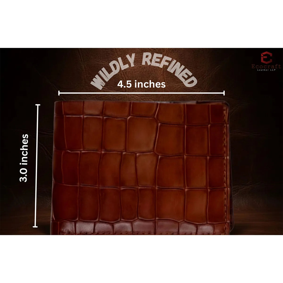 Tan Croco Pattern Genuine Leather V-Cut Bifold Snap Closure, Gloss Aniline Finish, Multi-Compartment Storage Wallet For Men