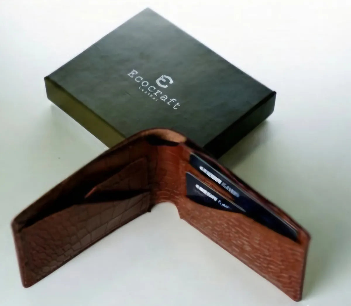 Tan Croco Pattern Genuine Leather V-Cut Bifold Snap Closure, Gloss Aniline Finish, Multi-Compartment Storage Wallet For Men