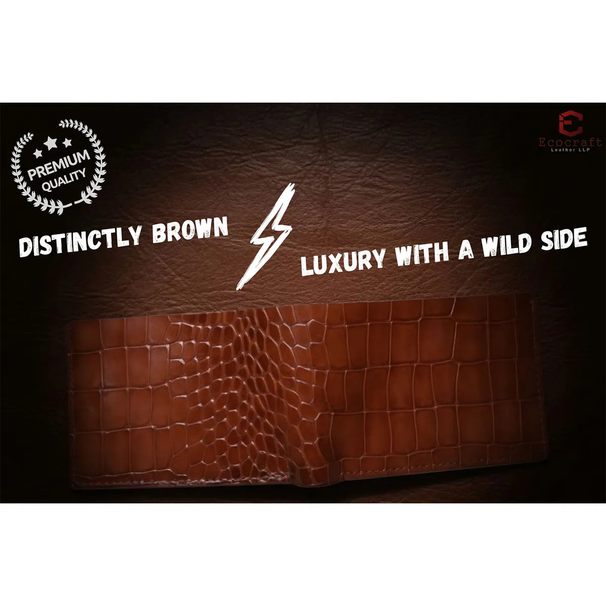 Tan Croco Pattern Genuine Leather V-Cut Bifold Snap Closure, Gloss Aniline Finish, Multi-Compartment Storage Wallet For Men