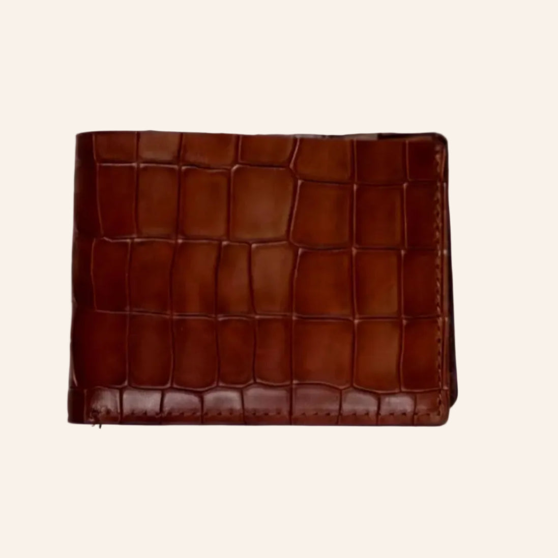 Tan Croco Pattern Genuine Leather V-Cut Bifold Snap Closure, Gloss Aniline Finish, Multi-Compartment Storage Wallet For Men